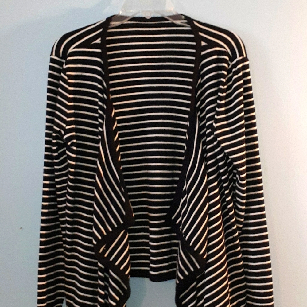 Black & White Stripe Cardigan Sweater Shawl Sz L